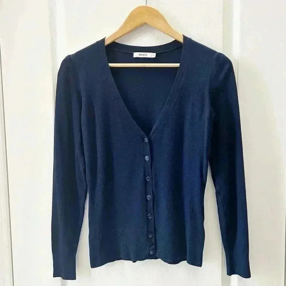 Ricki’s Cardigan V Neck Button Front Fitted Blue Size Small - Picture 4 of 16